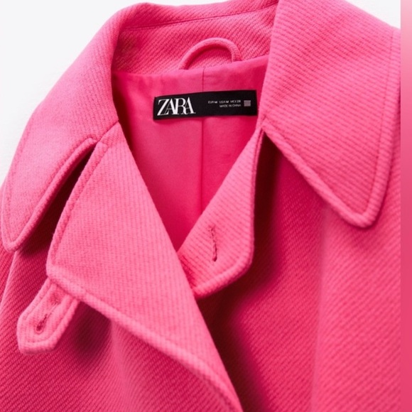 ZARA FUCHSIA PINK WOOL BLEND DOUBLE-BREASTED COAT SIZE S - Picture 5 of 13
